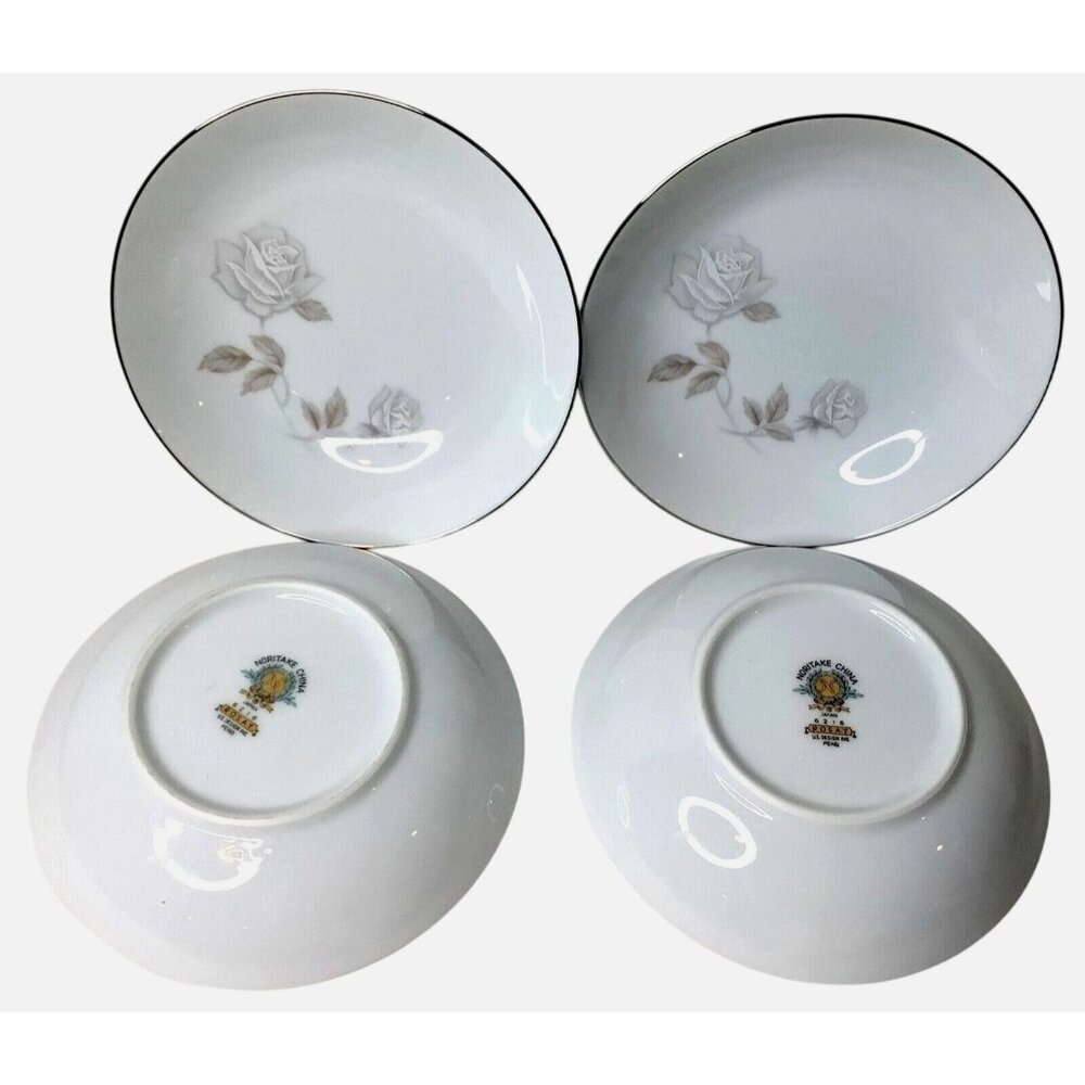 Noritake Rosay Fruit Dessert Bowls #6216 Gray Rose Platinum Trim Japan 5.5” (4)